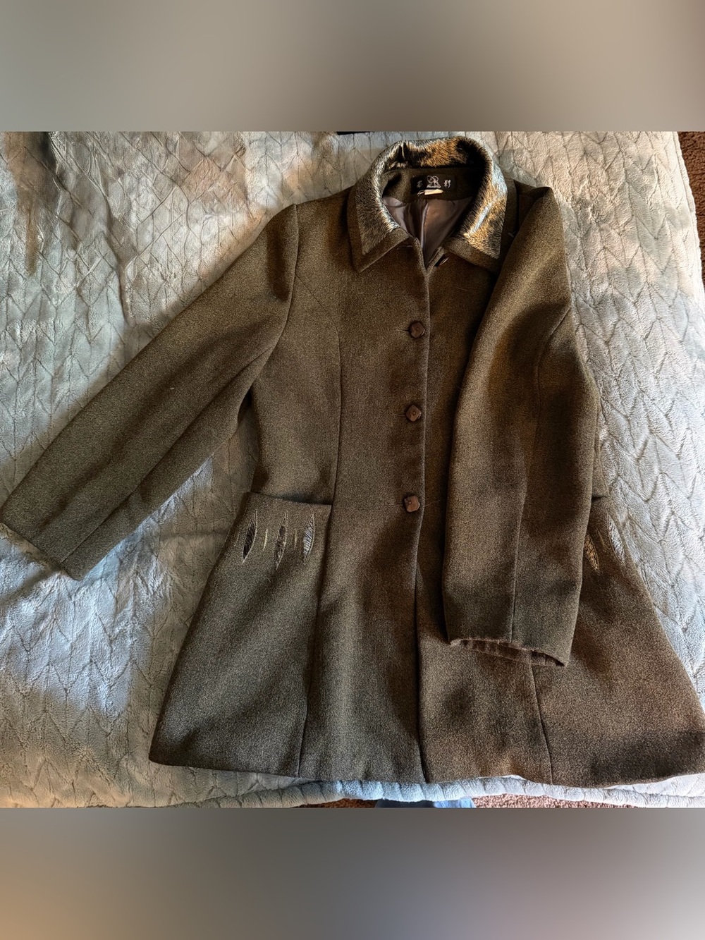Vintage Huaying Olive Green Tailored Petticoat,Velvet Green Animal Print Collar
